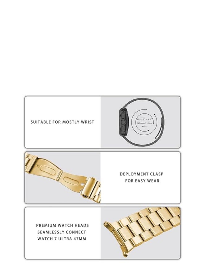 Solid Metal Watch Band for Watch 8/SE ,42/44/45/46/49mm Bands, Classical Stainless Steel No Gap Curved End Watch Strap with Butterfly Buckle Replacement Bracelet for Women Men -Gold - Image 2