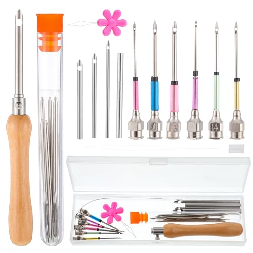 Xosjska 22PCS Punch Needle Tool Kit for Adults Beginners Adjustable 9 Sizes Punch Needle Kits Embroidery Pen Tool with Wooden Handle Big Eye Needles Threaders for Embroidery Floss Cross Stitching Crafting - Image 1