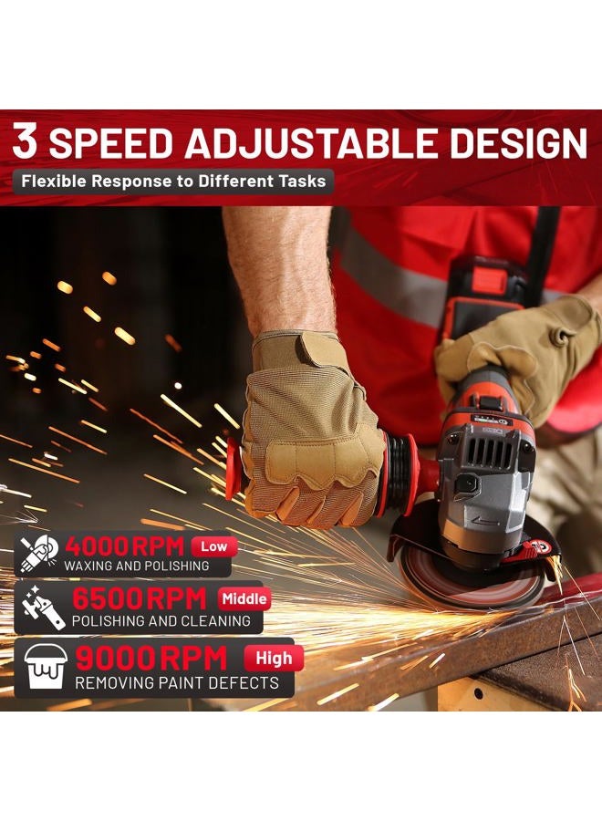 DCK 20V Cordless Angle Grinder, 4-1/2" Brushless Electric Grinder Tool with 4000mAh Battery, 6 Discs (2 Cutting/2 Grinding/2 Polishing), Protector Without - Image 3