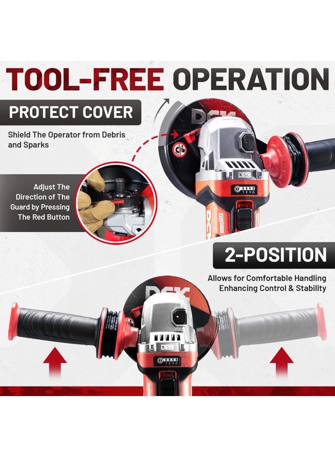 DCK 20V Cordless Angle Grinder, 4-1/2" Brushless Electric Grinder Tool with 4000mAh Battery, 6 Discs (2 Cutting/2 Grinding/2 Polishing), Protector Without - Image 5