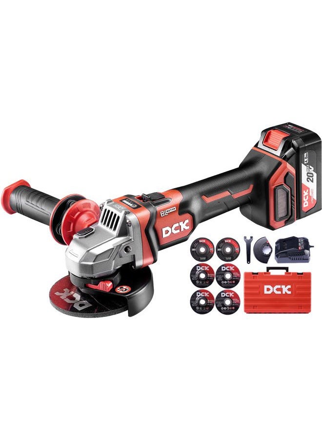 DCK 20V Cordless Angle Grinder, 4-1/2" Brushless Electric Grinder Tool with 4000mAh Battery, 6 Discs (2 Cutting/2 Grinding/2 Polishing), Protector Without - Image 1
