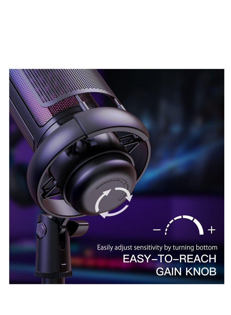USB Microphone for PC, Gaming Mic for PS4/ PS5/ Mac/Phone, Condenser Mic with Quick Mute, RGB Lighting, Pop Filter, Shock Mount, Gain Control, for Gaming, Streaming, Podcasting, Recording, YouTube - Image 4