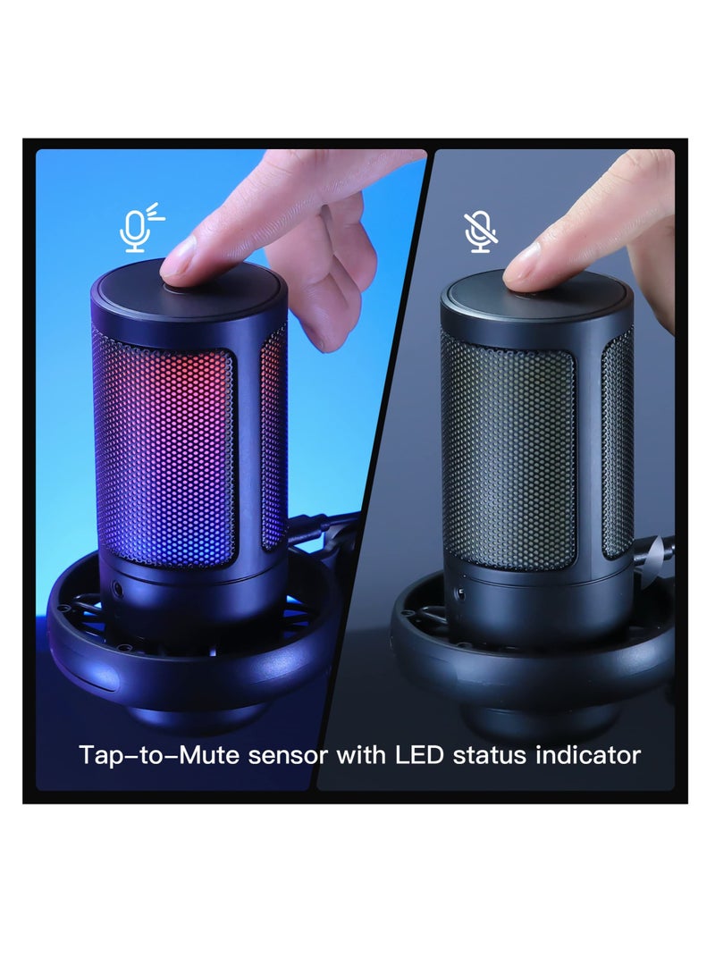 USB Microphone for PC, Gaming Mic for PS4/ PS5/ Mac/Phone, Condenser Mic with Quick Mute, RGB Lighting, Pop Filter, Shock Mount, Gain Control, for Gaming, Streaming, Podcasting, Recording, YouTube - Image 3