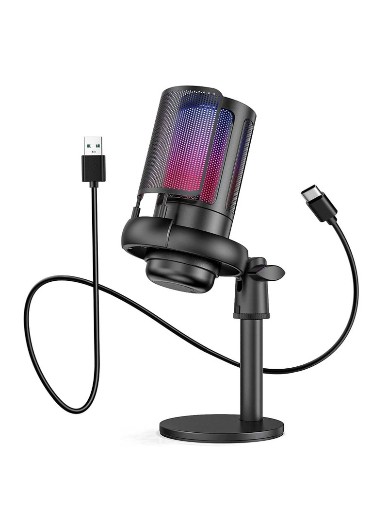 USB Microphone for PC, Gaming Mic for PS4/ PS5/ Mac/Phone, Condenser Mic with Quick Mute, RGB Lighting, Pop Filter, Shock Mount, Gain Control, for Gaming, Streaming, Podcasting, Recording, YouTube - Image 1