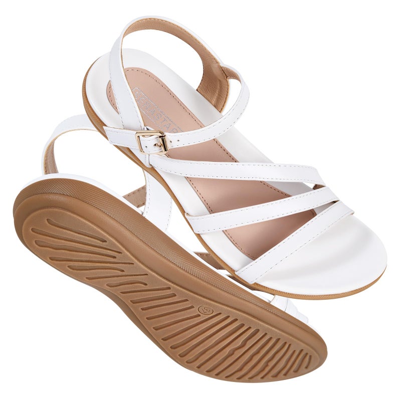 SERASTAR Flat Sandals for Women Dressy - White Size 8 Comfy Summer Sandals - Comfortable Walking Dress Womens Flats Sandal - Image 1