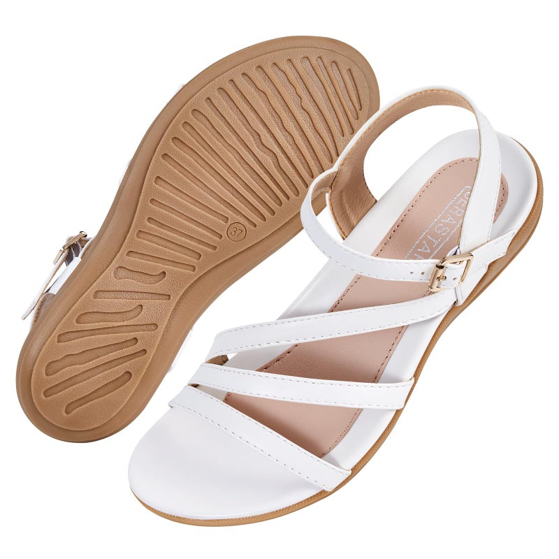 SERASTAR Flat Sandals for Women Dressy - White Size 8 Comfy Summer Sandals - Comfortable Walking Dress Womens Flats Sandal - Image 4