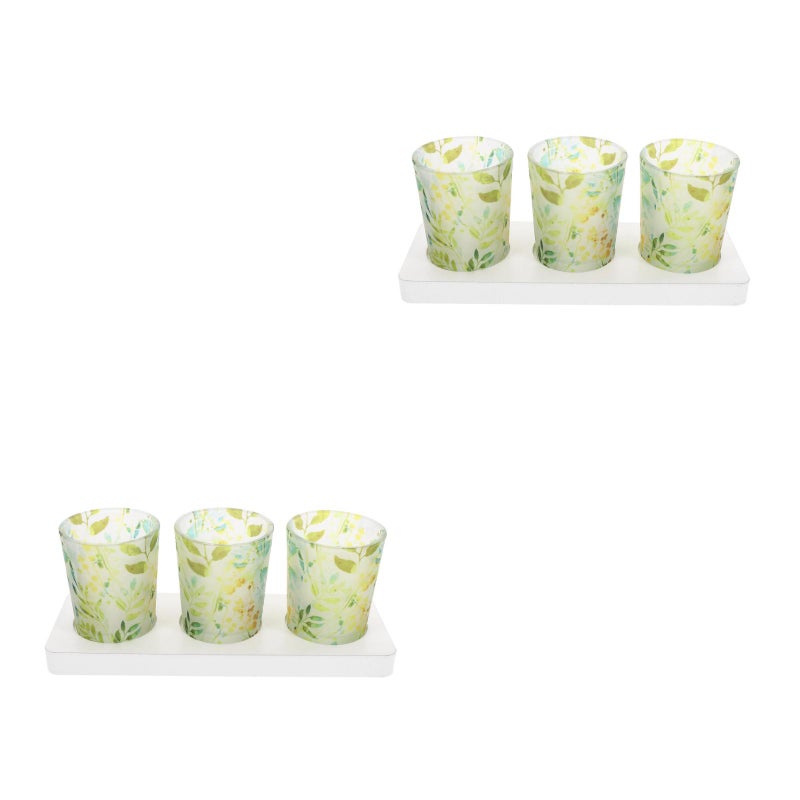 6 pcs Glass Tealight Candle Holder DIY Decoration Candle Holders with Wood Base for Table - Image 1