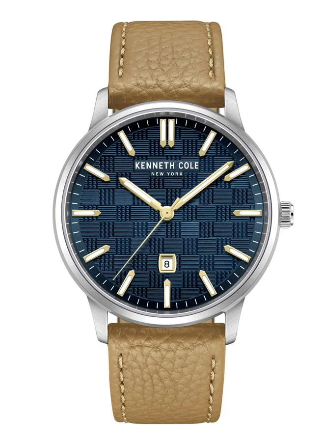 Kenneth Cole New York Kenneth Cole New York 42mm Analog Men's Watch with Blue Dial & Wheat Genuine Leather Strap