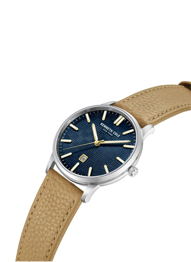 Kenneth Cole New York Kenneth Cole New York 42mm Analog Men's Watch with Blue Dial & Wheat Genuine Leather Strap