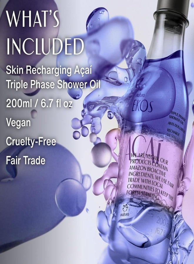 natura - Ekos Açaí Triple Phase Shower Oil - Revitalizing In-Shower or Bath Body Oil - Anti-Dullness - Scented - Bath Oil - Skin Moisturizer - Vegan Skin Care - Brazilian Beauty - 6.7 fl oz (200ml) - Image 4