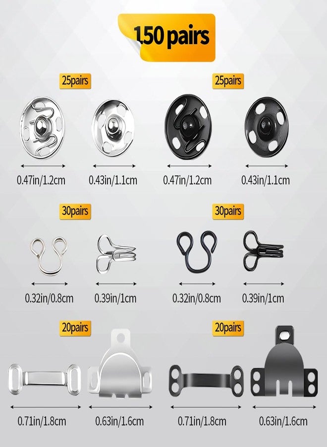 Quadafy 150 Pairs 3 Styles Skirt Hooks and Hook and Eye Sewing Buttons for Clothes, Metal Snaps Buttons Fasteners Press Studs Set for Skirt, Dress, Bra Hooks, Trousers, Sewing DIY Craftingt - Image 2