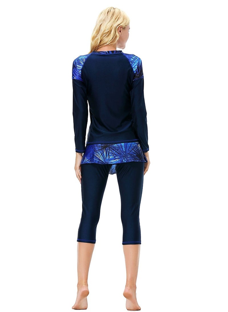 Loquat 3-Piece Muslim Conservative Islamic Swimwear Burkinis Swimsuit Set With Cap Set Nave Blue  - Image 4