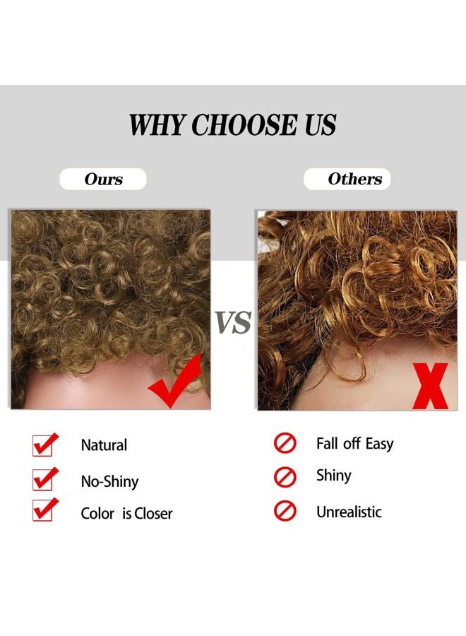 ColorGround Short Curly Light Brown Heat Resistant Cosplay Wig for Adult Comic Con and Halloween (Light Brown (2 pieces set)) - Image 5
