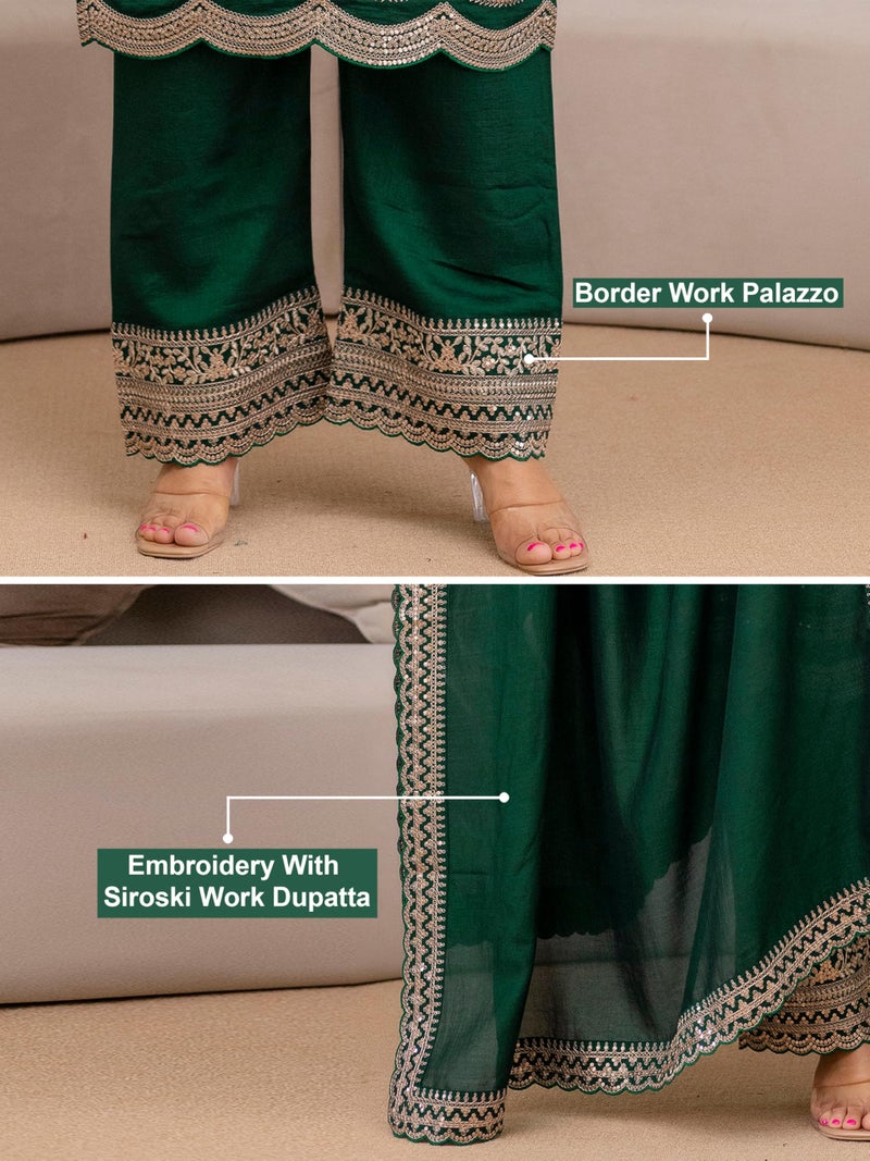 TRENDMALLS Women's Art Silk Embroidery Kurta Palazzo with Dupatta Set (G346-Green-S) - Image 5