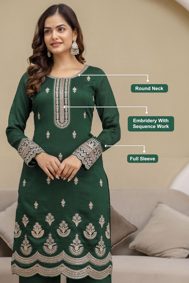 TRENDMALLS Women's Art Silk Embroidery Kurta Palazzo with Dupatta Set (G346-Green-S) - Image 4