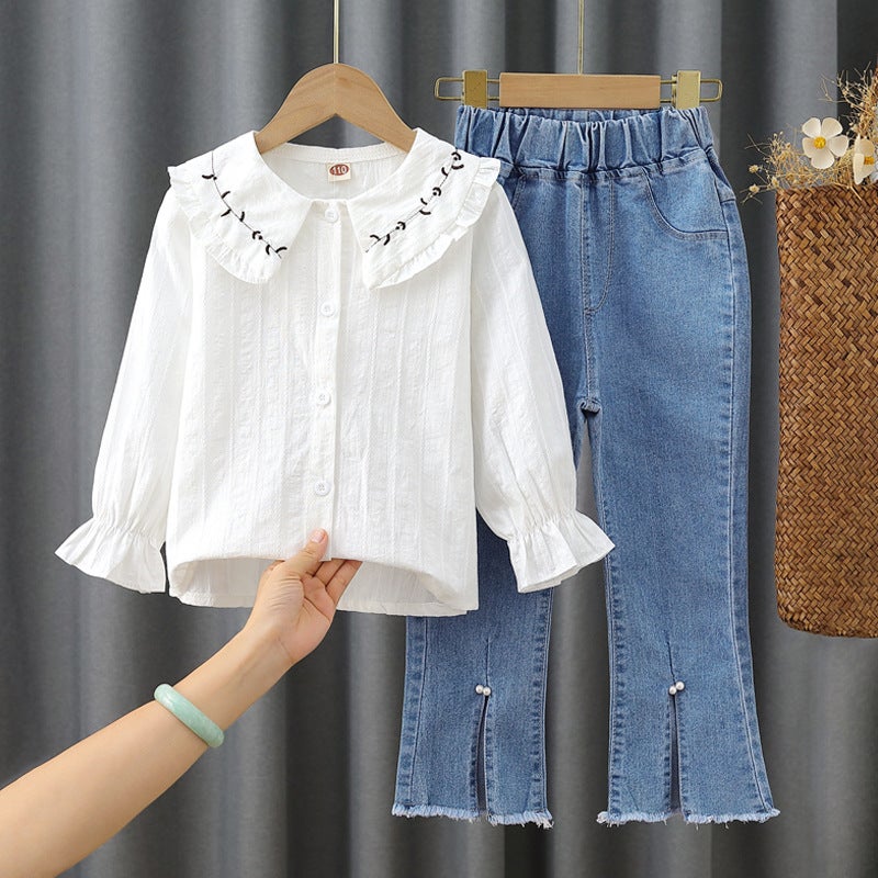 Girls' Jeans Children'S Wear Western Style Fashionable Slim Fit Bell Pants Korean Style Children'S Slim Fit Stretch Long Pants - Image 3
