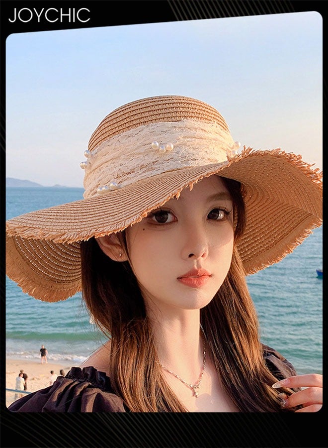 Joychic قبعة شمسية صيفية كبيرة مزينة Bow للنساء، قبعة واسعة الحواف لحماية من الشمس للسفر في الهواء الطلق - Image 2