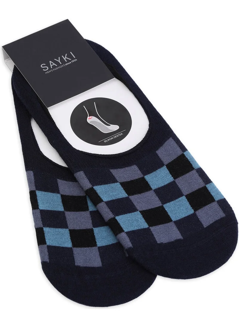 Hatemoğlu Navy Blue Double Cotton Plaid Ballerina Socks