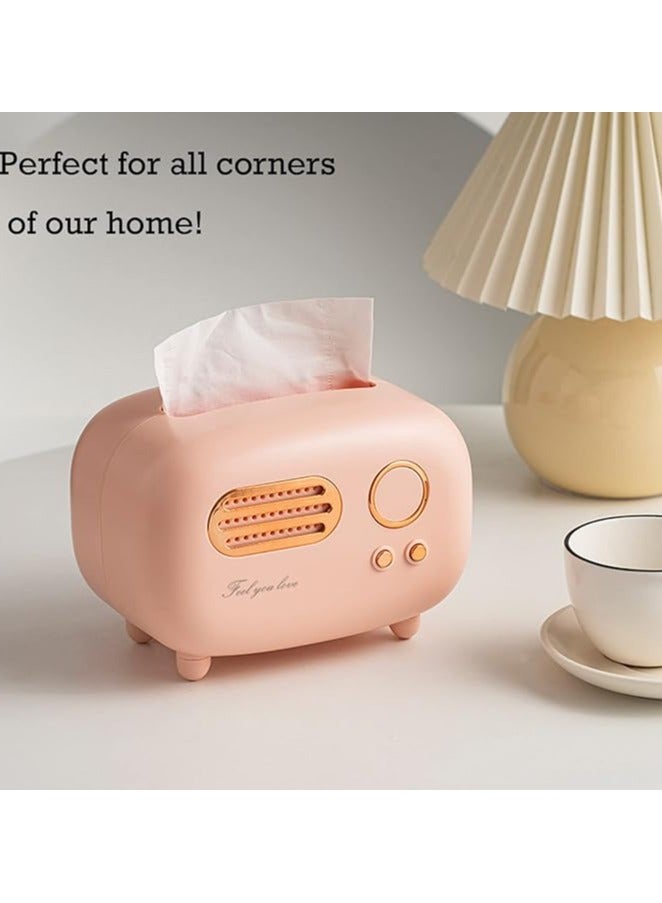 Facial Tissue Box Cover Holders ，Fashional Cute Retro Radio StyleKleenex Box Holder for Bathroom, Bedroom or Office ，Various Desktops  - Image 5