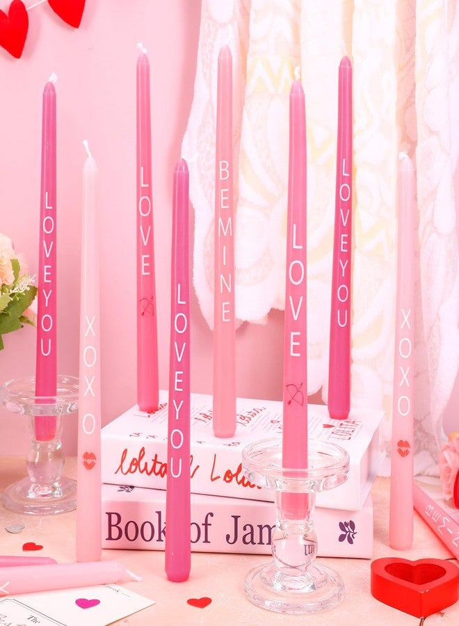 Whaline 12 Pcs Valentine's Day Taper Candles 10 Inch Wax Taper Candles Pink Love You Be Mine Long Unscented Candle Sticks for Wedding Anniversary Birthday Party - Image 3