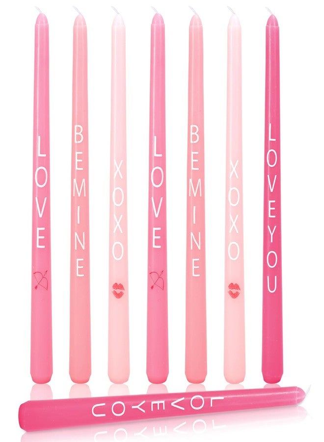 Whaline 12 Pcs Valentine's Day Taper Candles 10 Inch Wax Taper Candles Pink Love You Be Mine Long Unscented Candle Sticks for Wedding Anniversary Birthday Party - Image 1