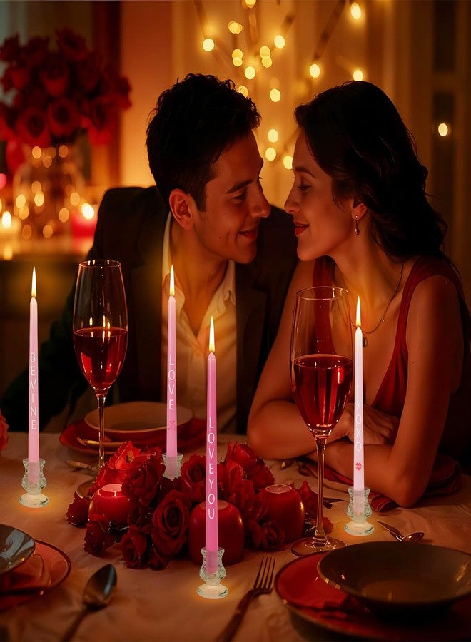 Whaline 12 Pcs Valentine's Day Taper Candles 10 Inch Wax Taper Candles Pink Love You Be Mine Long Unscented Candle Sticks for Wedding Anniversary Birthday Party - Image 4