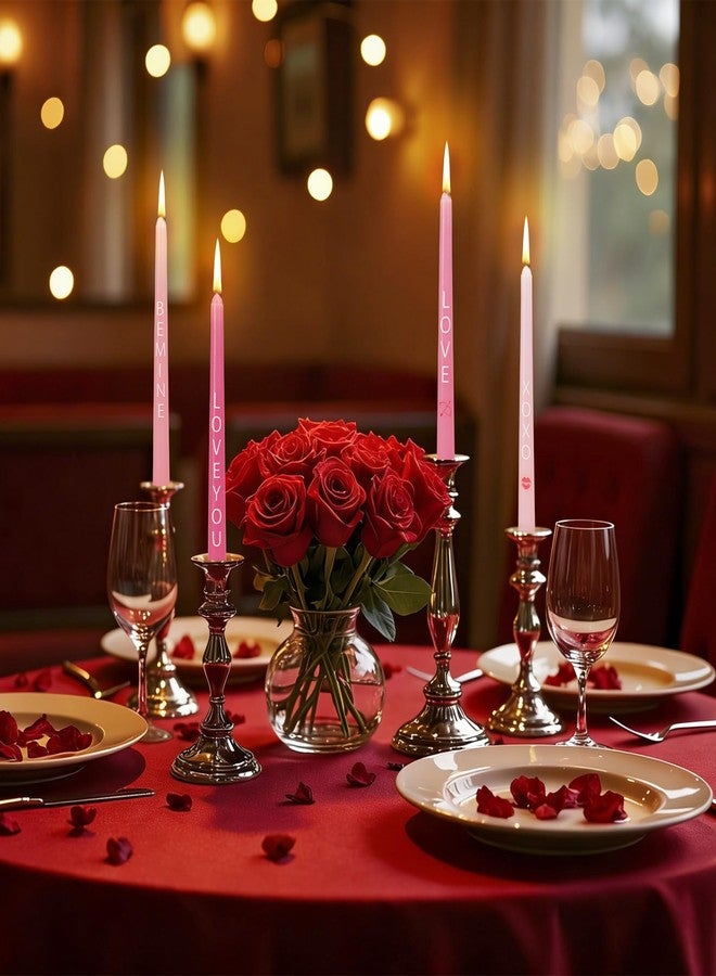 Whaline 12 Pcs Valentine's Day Taper Candles 10 Inch Wax Taper Candles Pink Love You Be Mine Long Unscented Candle Sticks for Wedding Anniversary Birthday Party - Image 5