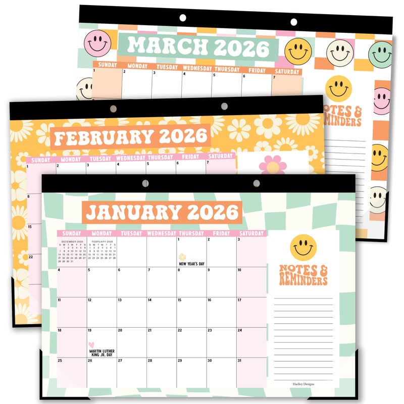 Hadley Designs Large Desk Calendar 2026-2027 - Desktop Calendar 2026, 18 -Month Desk Calendars for Home, Office & Classroom, Cute Retro Classroom Decor Teacher Must Haves, January 2026 to June 2027 - Image 1