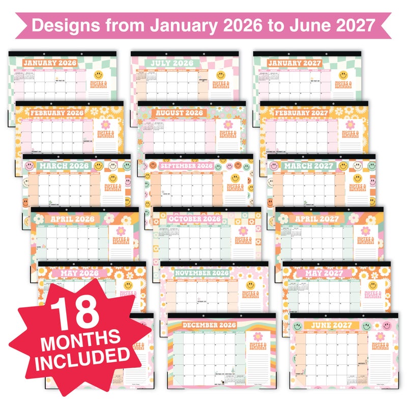 Hadley Designs Large Desk Calendar 2026-2027 - Desktop Calendar 2026, 18 -Month Desk Calendars for Home, Office & Classroom, Cute Retro Classroom Decor Teacher Must Haves, January 2026 to June 2027 - Image 3