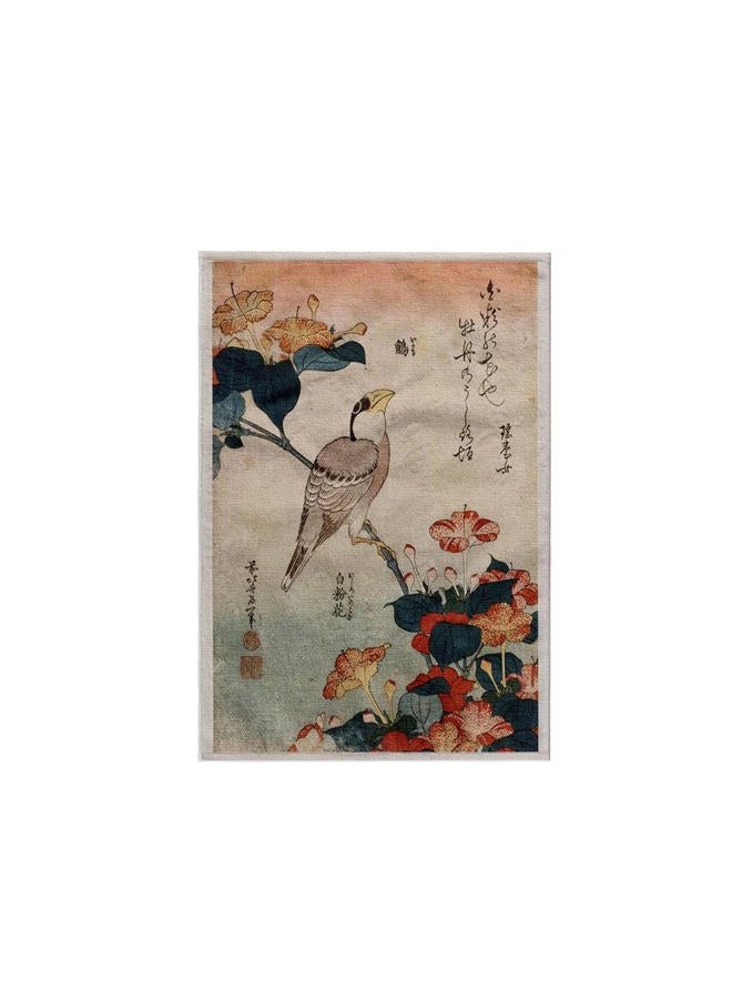 3DROSE 3D Rose Image of Hokusai Japanese Painting Beak & Mirabilis Hand Towel, 15" x 22", Multicolor - Image 1