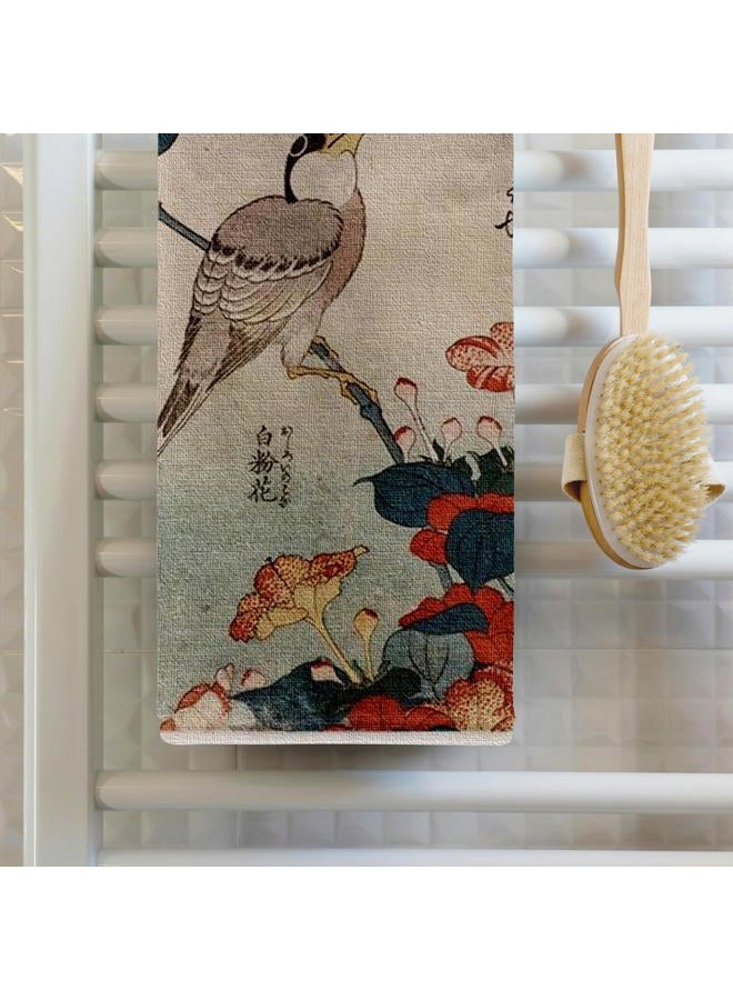 3DROSE 3D Rose Image of Hokusai Japanese Painting Beak & Mirabilis Hand Towel, 15" x 22", Multicolor - Image 2