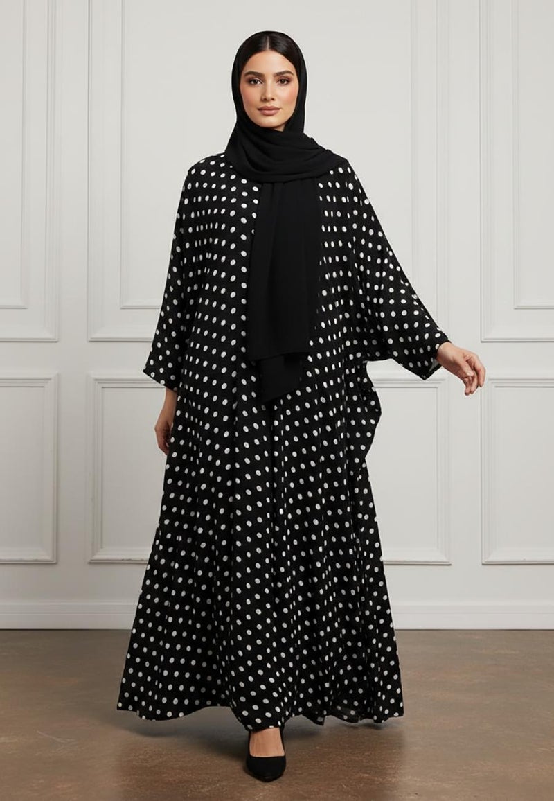 NUKHBAA Polka Dot Print Batwing Abaya-884 - Image 2
