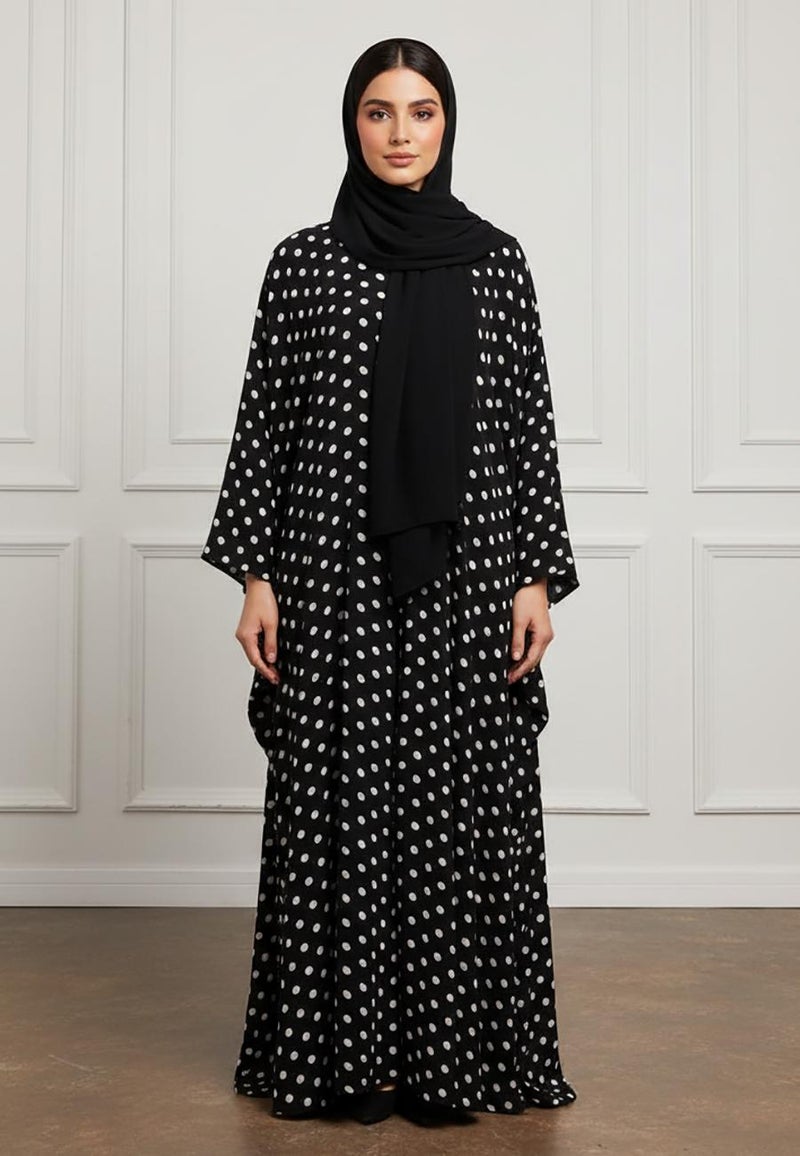 NUKHBAA Polka Dot Print Batwing Abaya-884 - Image 1