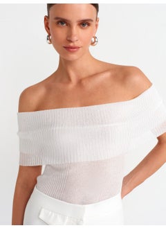 Dilvin 10558 Fine Knitwear Sweater-White  - Image 3