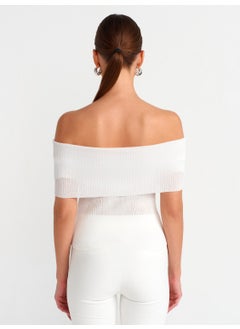 Dilvin 10558 Fine Knitwear Sweater-White  - Image 4