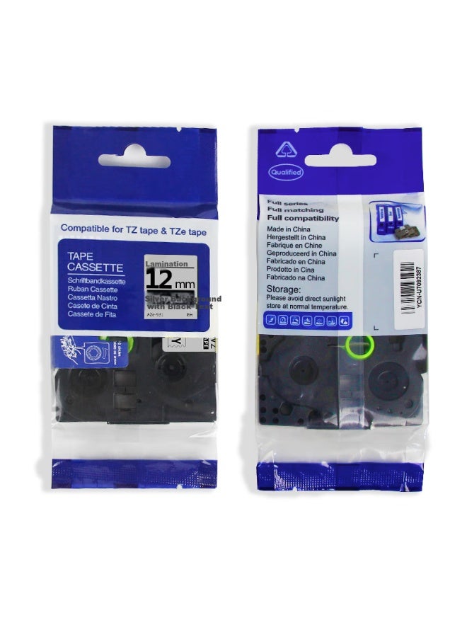 Befon Label Printer Tape Non-adhesive Label Paper Tape 12mm Aze-931 Silver Background Black Text Tzc Tze Compatible With Brother Pt-e115b Pt-d210 Pt-p300bt - Image 3