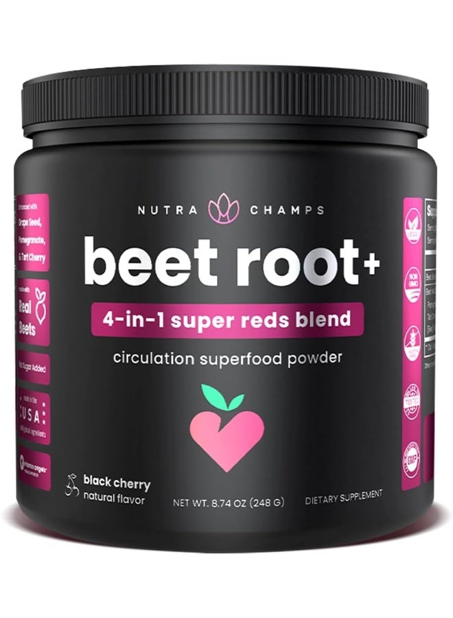 NutraChamps Beet Root Powder Circulation Superfood - Endurance, Energy & Recovery - Nitric Oxide Booster With Beetroot Juice, Patented Vaso6 & Grape Seed Extract - Black Cherry Flavor, No Sugar Inc.  - Image 1