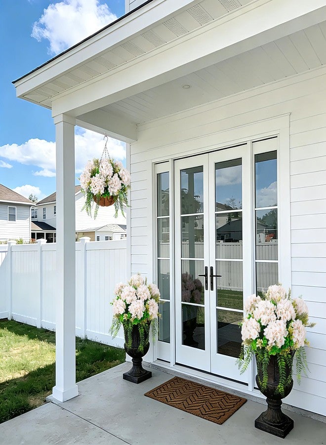 Ammyoo 8 Pcs Artificial Hydrangea Flowers Silk White Fake Flower with Eucalyptus for Outdoor Decorations UV Resistant Realistic Faux Plants for Garden Porch Window Box Indoor Bathroom Dining Table Decor - Image 2