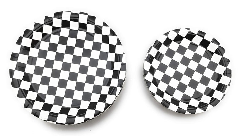 Oojami 120 piece Complete Party Pack Black and White Checkered 9" Dinner Paper Plates 7" Dessert Paper Plates 9 oz Cups 3 Ply Napkins Race Car Party Theme - Image 4