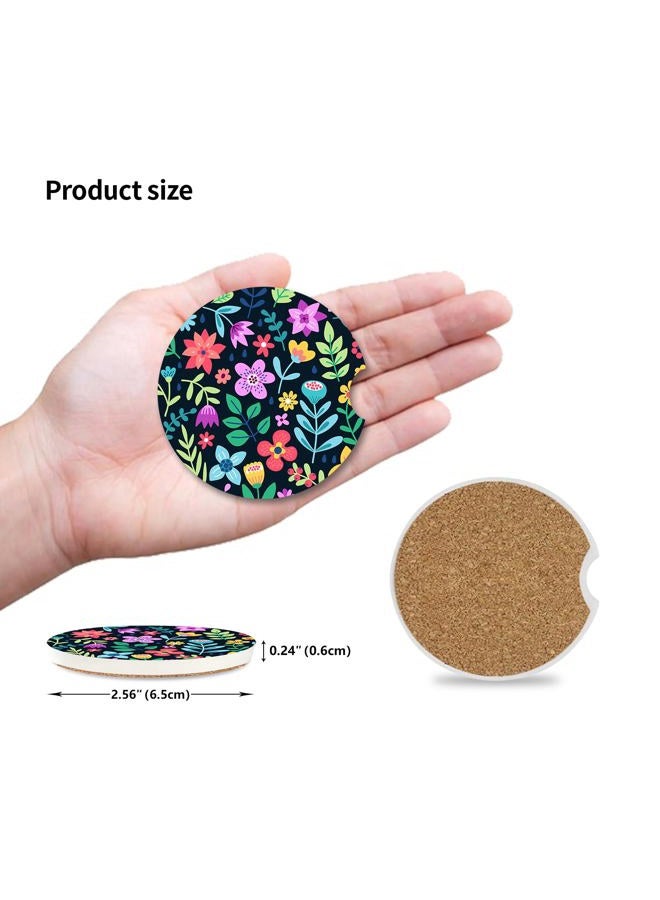 Adastrah Car Coasters Pack of 2,Cute Flowers Ceramic Cup Holders Car Coasters,Keep Cup Holders Clean and Dry,Drink Cup Car Holder Coasters with A Finger Notch. - Image 2