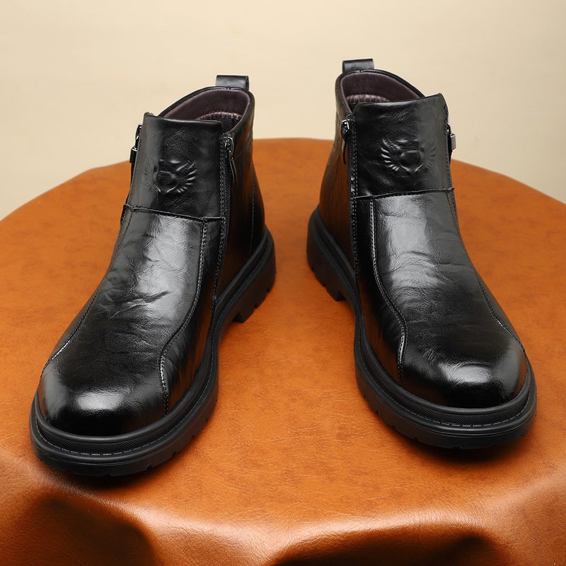Breathable All-Match Martin Leather Boots Mid-Barrel British Style Single Boots Round Toe Side Zipper Martin Boots Business Men'S Leather Boots - Image 2