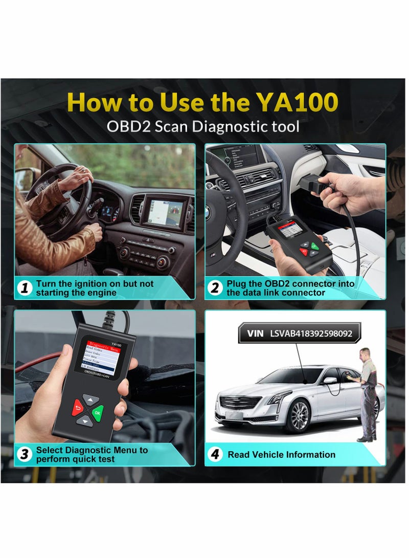YA100 OBD2 Scanner OBD2 Code Reader Automotive Engine Fault Code Reader OBDII Full Functions Car Diagnostic Scan Tool with Vehicle Voltage Test for All OBD2 Protocol 12V Cars Since 1996