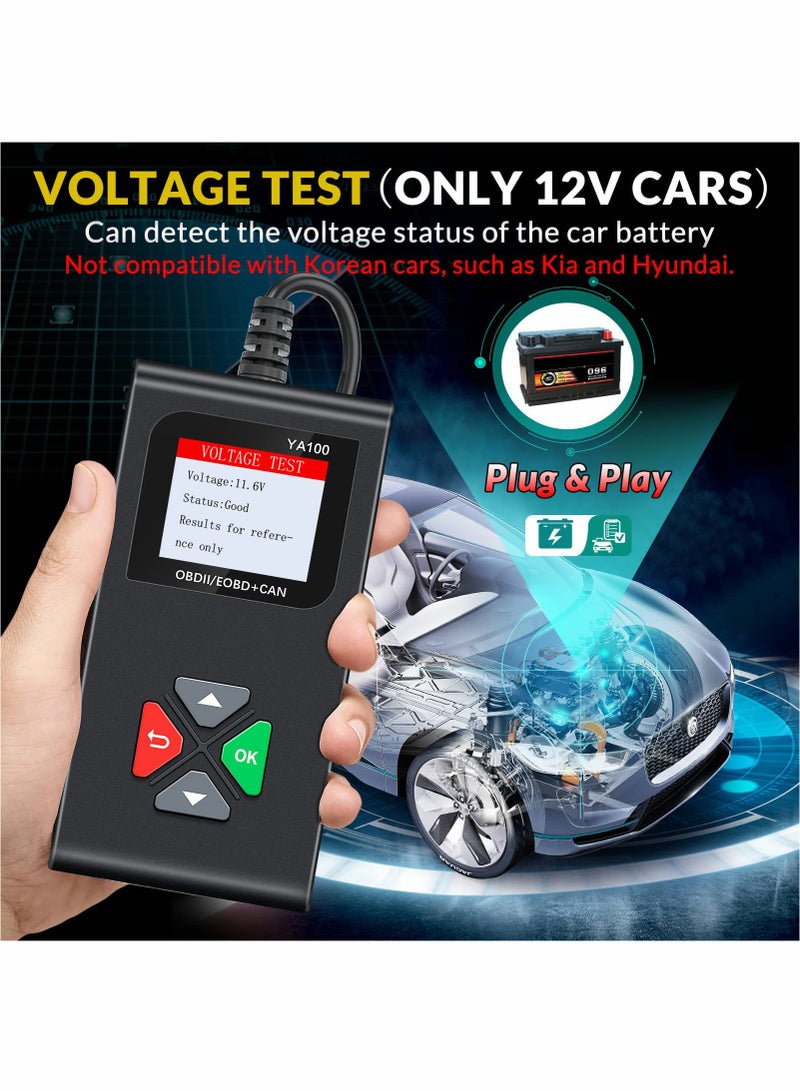 YA100 OBD2 Scanner OBD2 Code Reader Automotive Engine Fault Code Reader OBDII Full Functions Car Diagnostic Scan Tool with Vehicle Voltage Test for All OBD2 Protocol 12V Cars Since 1996
