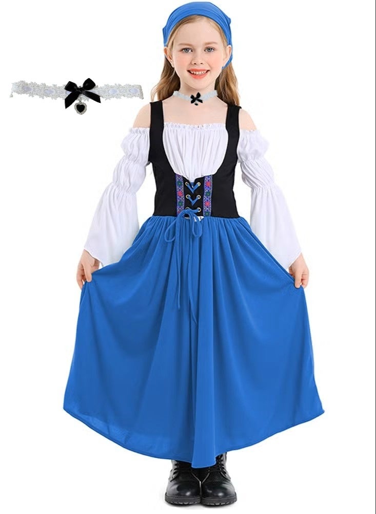 Girl's farm dress medieval-style Munich festival long dress, Germany Bavarian traditional costume - Image 1