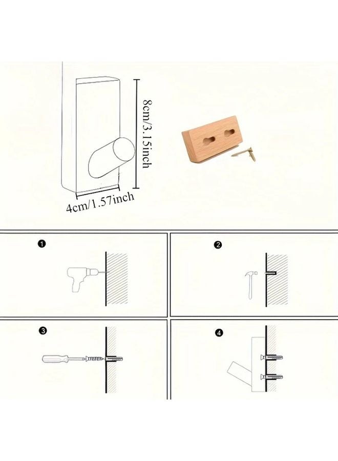 1pc Rustic Wooden Hook Wall Mounted Coat Hanger No Drill Towel Rack Home Decor - Image 3