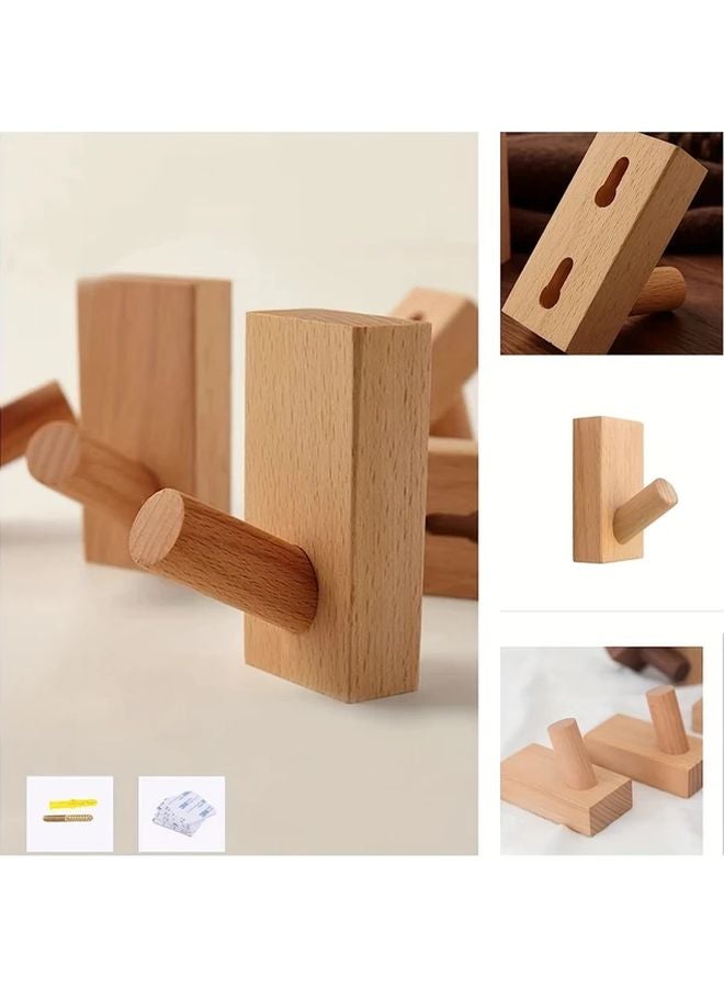 1pc Rustic Wooden Hook Wall Mounted Coat Hanger No Drill Towel Rack Home Decor - Image 1