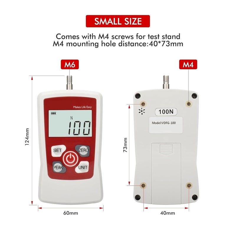 Force Gauge， Force Meter, 10-500N 1-50kg 2.2-110Lb 36-1800Oz Digital Gauge Push Pull Tester Portable with Auto Backlit LCD, Power-Off,Dynamometer,for Lab Tension(VDFG-10) - Image 4