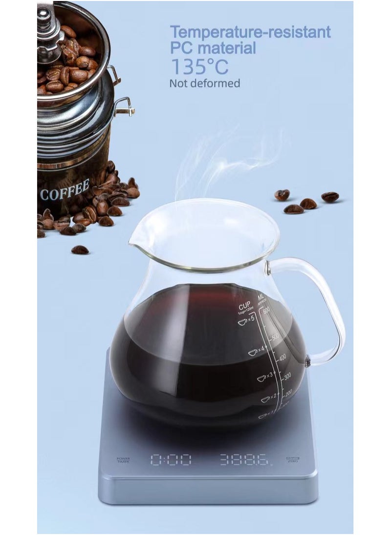 Digital Coffee Scale with Timer, 3 KG/0.1 g Rechargeable Kitchen Scale with Invisible Screen, Tare and Auto On/Off Functions, Measures in Grams/Ounces/Milliliter (White)