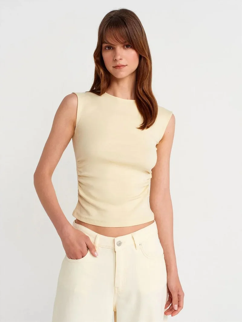 Dilvin DILVIN Women's Ribbed Sleeveless Crew Neck T-Shirt