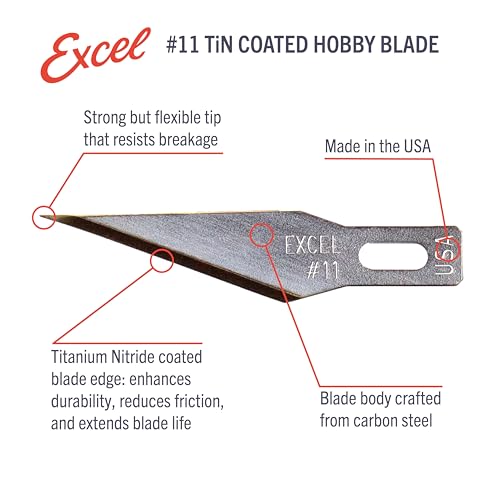 Excel Blades #11 Titanium Nitride Coated Hobby Knife Blades – 50 Pack Shatter-Resistant High-Carbon Steel Cutter Refills for Precision Cutting, Trimming & Carving – Made in USA - Image 2